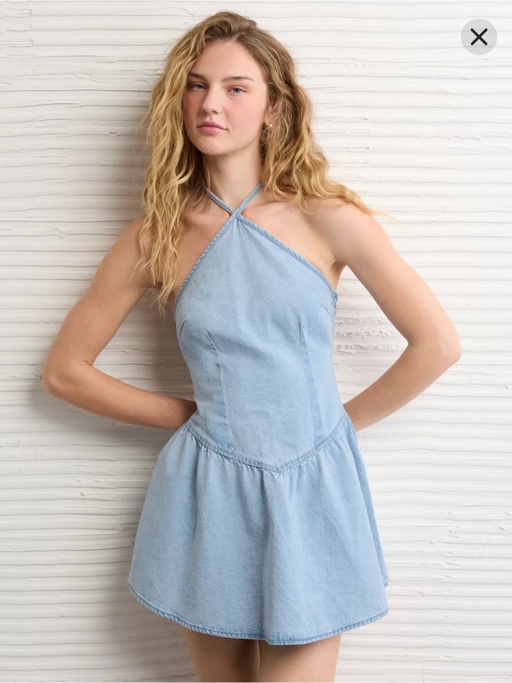 American Eagle Outfitters Light Blue Denim Halter Mini Dress